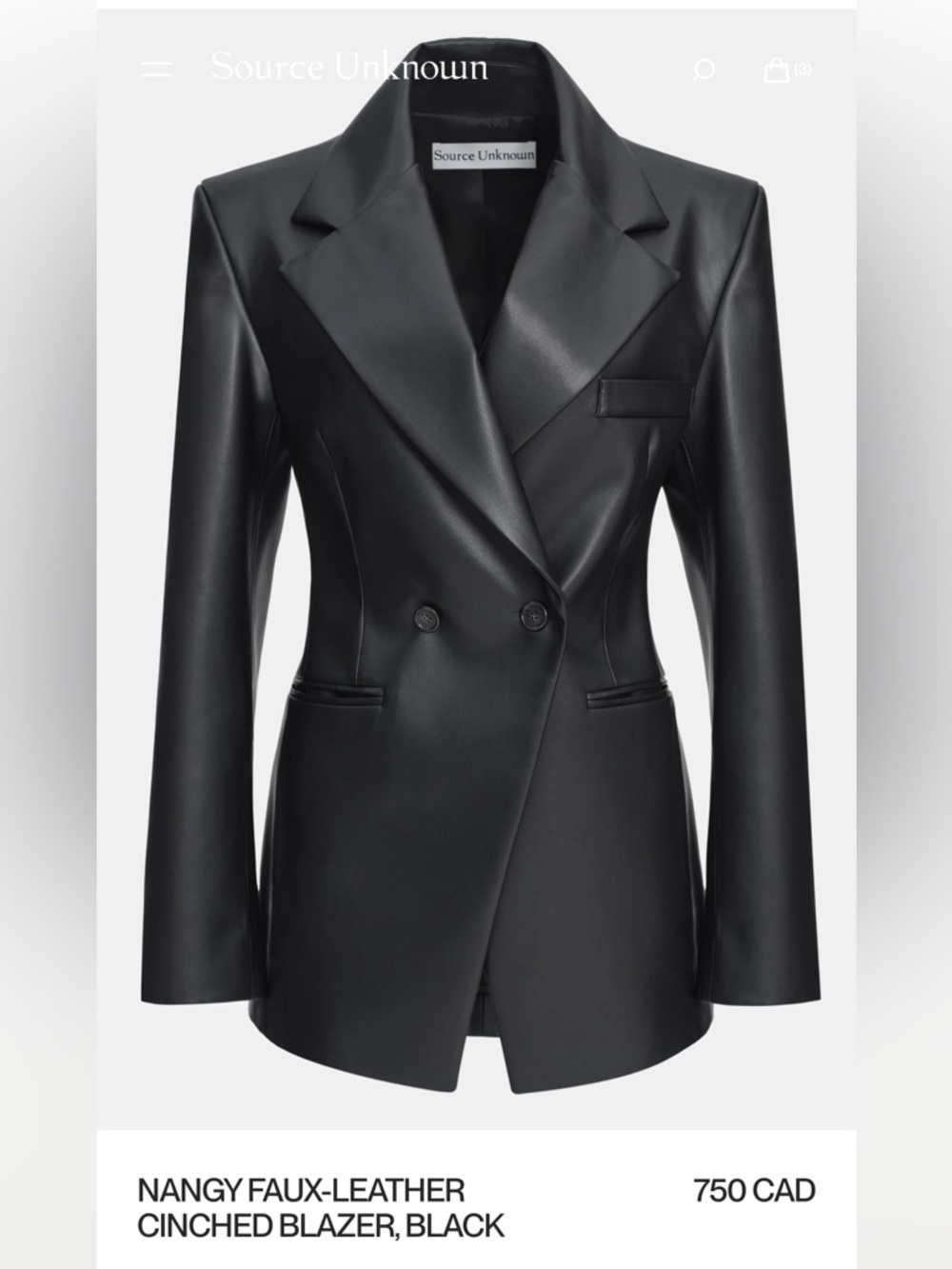 Source Unknown Black Oversized Faux Leather Blazer